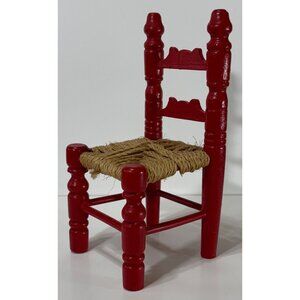 Vintage Collectible Red Wood & Yarn / Twine Doll House Chair Made In Taiwan